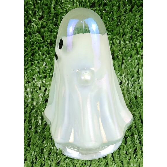 Ghost Halloween Glass Iridescent Decor Shiny White Happy Face Ghoul Small Spirit - Picture 12 of 16